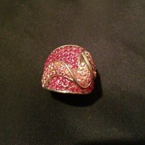 Pink jeweled silver ring